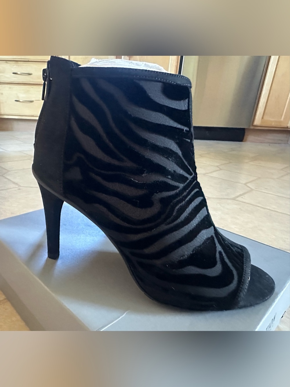 Kenneth Cole - Smash Time - Black Zebra-Print Velvet Ankle Booties